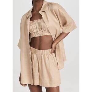 Eberjey Women's Linen Solid 3 Piece Set | Large Khaki | Shorts Cropped top